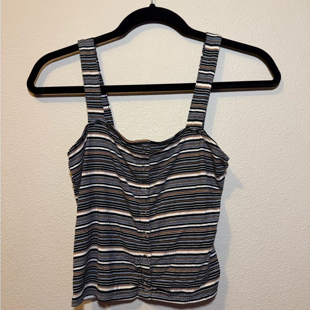 American Eagle Outfitters Black and Gray Ruched Tank Top